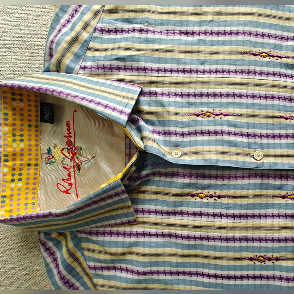 Robert Graham Multicolor Striped Button Down Long Sleeve Shirt Men's XXL